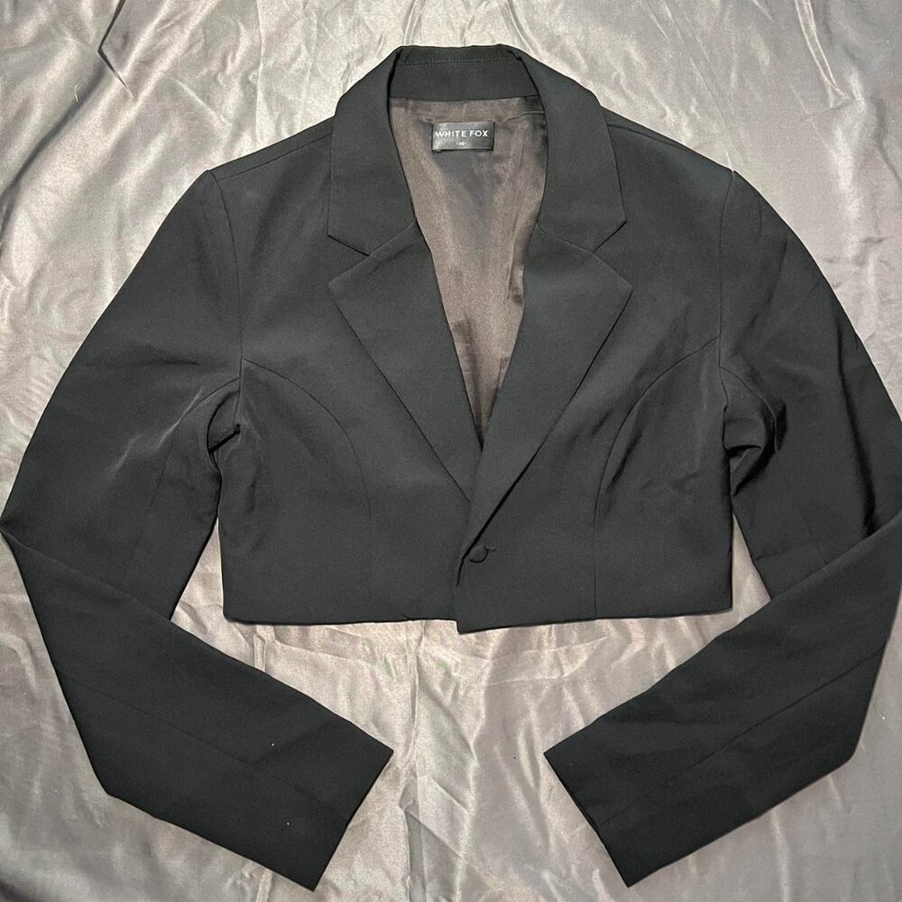 White Fox Cropped Black Blazer